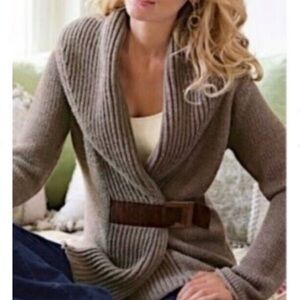 Soft Surroundings Sz XS  Oversized 47% Wool Blend Suede Belt Wrap Sweater